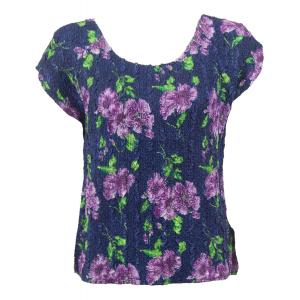 836 - Ultra Light Crush Cap Sleeve Tops Navy with Purple Flowers - One Size Fits Most