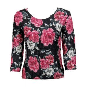 837 - Ultra Light Crush Three Quarter Sleeve Tops Pink Floral  - One Size Fits Most
