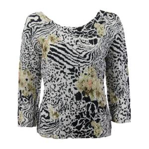 837 - Ultra Light Crush Three Quarter Sleeve Tops Reptile Floral - Green - Plus Size Fits (XL-2X)