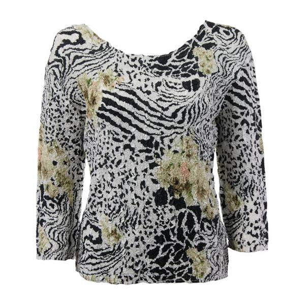 wholesale 837 - Ultra Light Crush Three Quarter Sleeve Tops Reptile Floral - Green - Plus Size Fits (XL-2X)