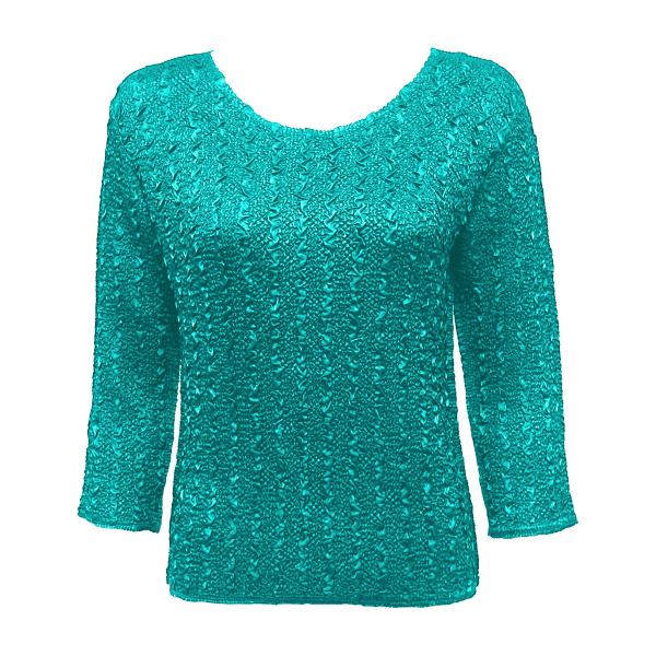 wholesale 837 - Ultra Light Crush Three Quarter Sleeve Tops Solid Bright Teal - Plus Size Fits (XL-2X)