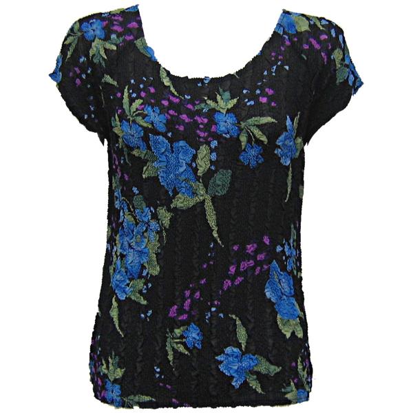 wholesale 844  - Magic Crush Georgette Cap Sleeve Tops Black-Blue Floral - One Size Fits Most