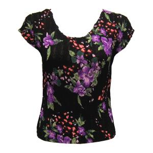 844  - Magic Crush Georgette Cap Sleeve Tops Black-Purple Floral - One Size Fits Most
