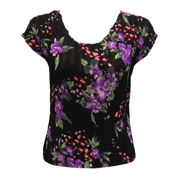 wholesale 844  - Magic Crush Georgette Cap Sleeve Tops Black-Purple Floral - One Size Fits Most