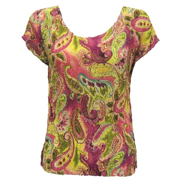 wholesale 844  - Magic Crush Georgette Cap Sleeve Tops Pink-Lime Paisley - One Size Fits Most
