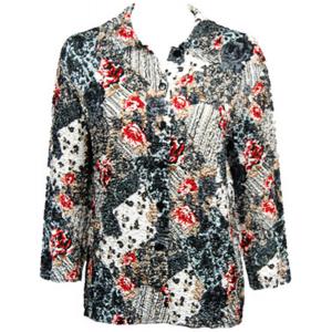 939 - Magic Crush Satin - Blouse White-Black-Red Abstract - One Size Fits Most