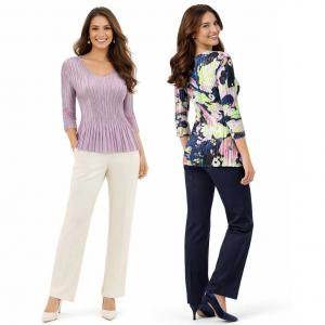 Wholesale 1210 <p>Satin Mini Pleat 3/4 Sleeve V-Neck