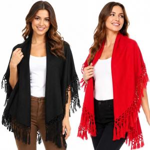 Wholesale 129 
Tasseled Wool Feel Vest/Cape