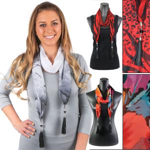 Wholesale 9001<p>Leather Tassel Silky Dress Scarves