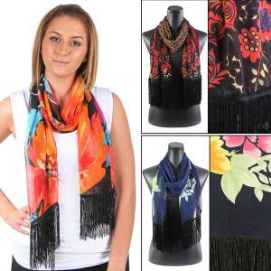 Wholesale CLEARANCE<p>2565<p>Silky Dress Scarves w/ Fringe