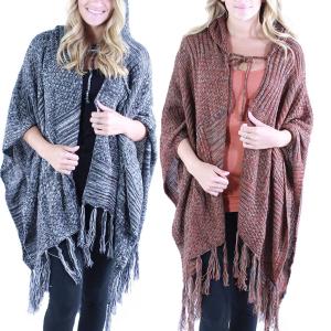 Wholesale 9146<p>Knit Hooded Ruana Capes