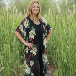 Wholesale 9265<P> Flower Print Chiffon Kimono