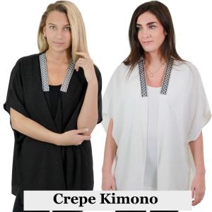 Wholesale 1213<p>Collar Accent Crepe Kimono