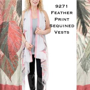 9271<p>Feather Print Sequined Vests