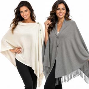 Wholesale 534 - Cashmere Feel Shawls w/Jeweled Buttons