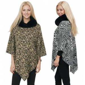 Wholesale 3149<p> Animal Print Ponchos w/Faux Fur Collar