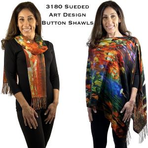 Wholesale 3180 Sueded Art Design Button Shawls