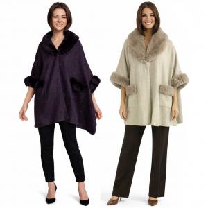 Wholesale LC13<p>Faux Rabbit Fur Trim Cloaks