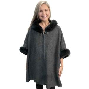 Wholesale LC14<p>Hooded Faux Rabbit Fur Trim Cloak