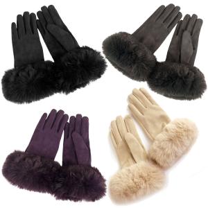 Wholesale Faux Rabbit Trim Gloves - LC02
