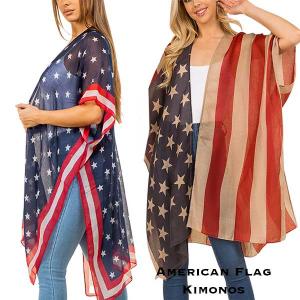 Wholesale 3212American Flag Kimono Vests