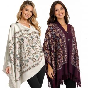 3218 <p> Embroidered Cashmere Feel Button Shawls