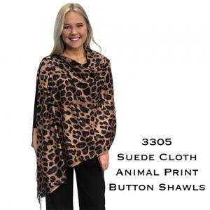 Wholesale 3305<p>Suede Cloth Animal Print Button Poncho/Shawl