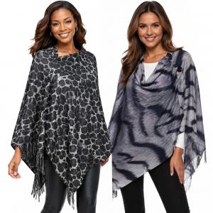 Wholesale 3305<p>Suede Cloth Animal Print Button Poncho/Shawl