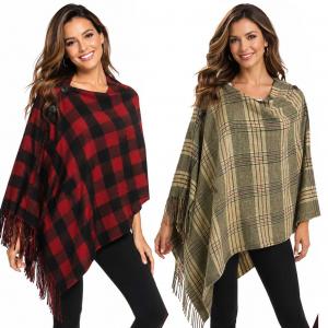 Wholesale 3306<p>Country Plaid Button Shawls