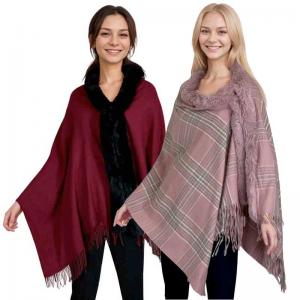 Wholesale LC1R<p>Faux Rabbit Trim Shawls