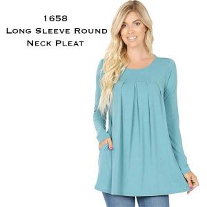1658 <p> Long Sleeve Round Neck Pleated Tops