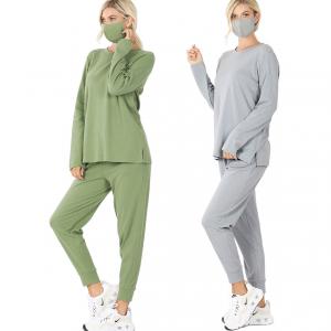 Wholesale Tops -3PC SET-Cotton Top & Jogger with  Mask 32015