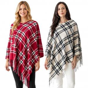 Wholesale 5001<P>Block Plaid Poncho