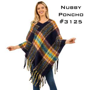 Wholesale 3125Nubby Plaid Poncho