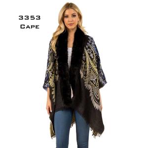 Wholesale 3353  Navaho Design Fur Trimmed Cape