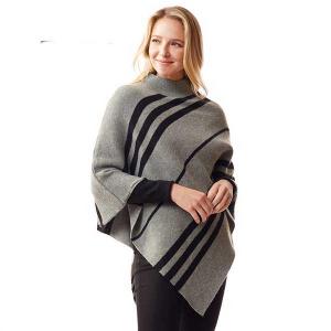 1255<p>Vertical Stripe Turtle Neck Poncho