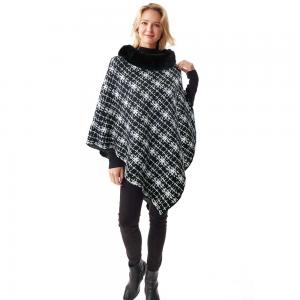 Wholesale 1256 <p> Cross Pattern with Fur Collar Poncho