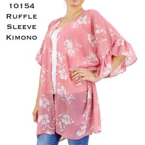 Wholesale 10154<p> Flower Print Ruffle Kimono
