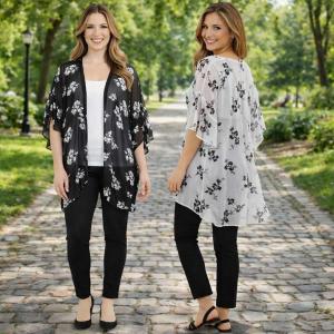 Wholesale 10154<p> Flower Print Ruffle Kimono