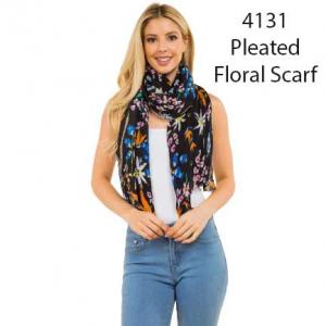 Wholesale 4131<p>Pleated Floral Scarf