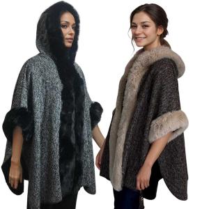 LC17 - Tweed Hooded Cape with Fur