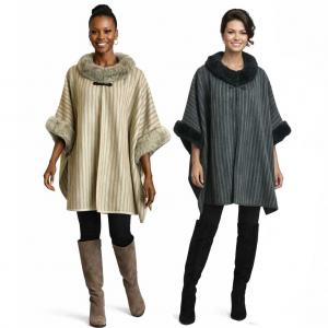 Wholesale LC19 <p>Striped Fur Trimmed Cape