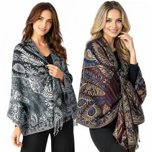 Wholesale 3694 <p> Feathers Print Woven Shawls