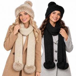 Wholesale 3744 
Hand Made Knitted Scarves with Pom Poms