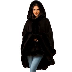 3760 <p> Fur Trimmed Hooded Cape