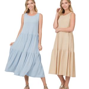Wholesale 43050<p>Sleeveless Tiered Midi Dress
