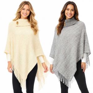 Wholesale 1303<p>Knit Fold-over Button Collar Poncho