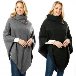 Wholesale 1295
Wool Feel Poncho w/ Button Accents