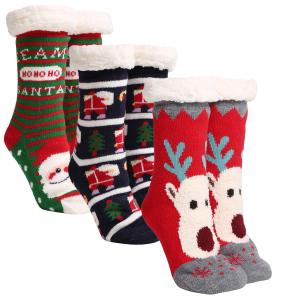 Wholesale 3841 - Christmas  Pattern Non-Slip Sherpa Socks