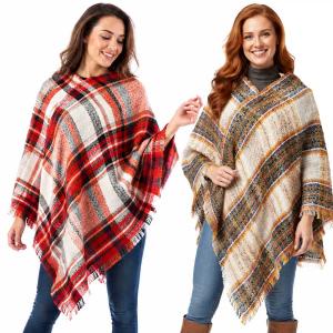 Wholesale Country Style Plaid Woven Ponchos